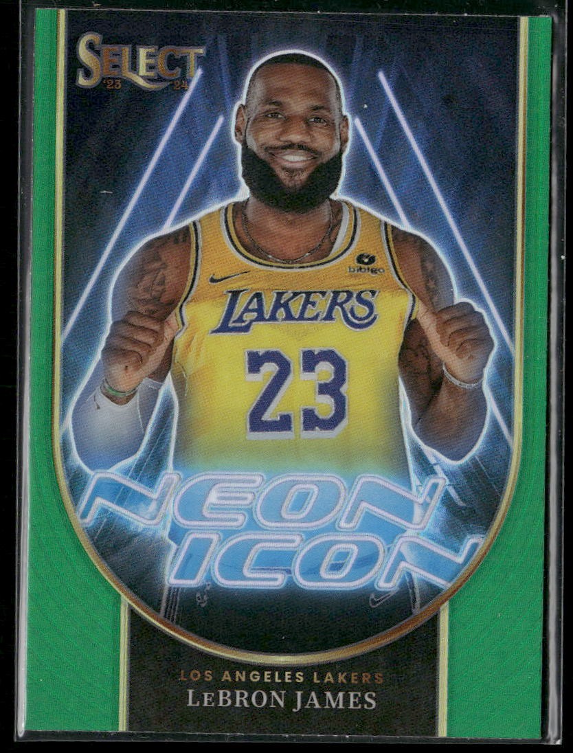 2023-24 Panini Select #12 LeBron James Neon Icon Green Prizms