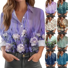 Women's Shirt With Floral Print Buttons, Long Sleeved Casual Regular Shirt