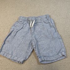 J.Crew Crewcuts Boys 14 Seersucker Dock Shorts Blue Stripe Pull-On Linen