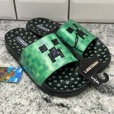 Kids 4-5 Minecraft Creeper Slides Sandals Green unique Christmas gift slip on