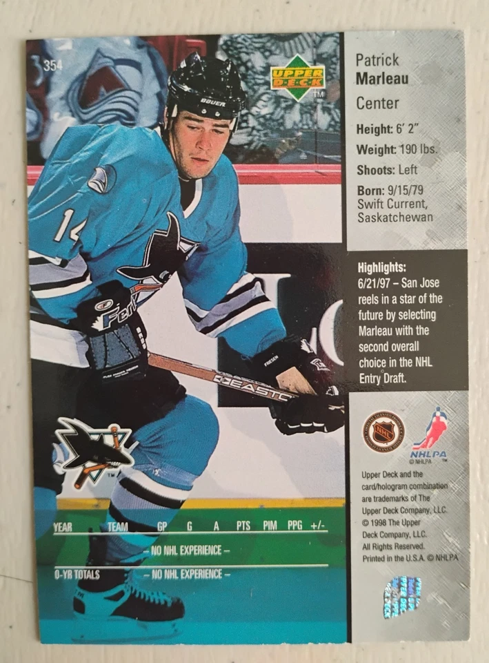 97 98 UPPER DECK GAME DATED PATRICK MARLEAU #354 - Image 2 of 2