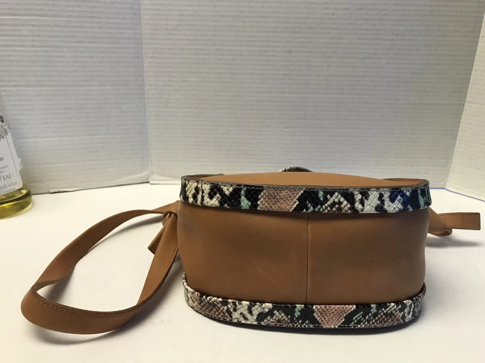Madewell Brown Tan Leather Snakeskin Trim Double Handle Satchel Crossbody Bag - Image 4 of 4