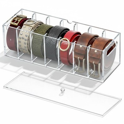 Clear Acrylic 7 Compartments Belt Organizer Drawer Lid Handle Dustproof