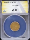 1931 S 1c Lincoln Wheat Cent ANACS VF 35 (Very Fine) San Francisco