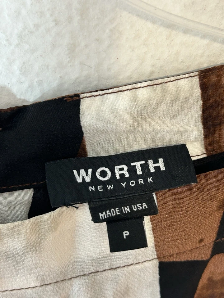 Worth petite ladies dress brown black off white sheath faux wrap silk career - Image 3 of 4