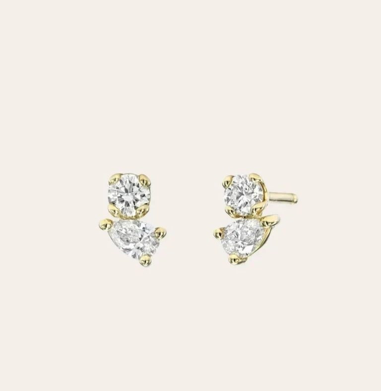 Round/Pear Cut Lab Grown Diamond Stud Earrings 14k Yellow Gold Beautiful Gift