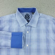 English Laundry Shirt Mens 16.5 34/35 Blue Gingham Stretch Dress Long Sleeve