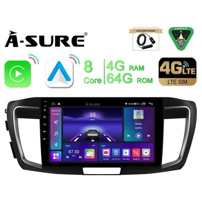DAB+Carplay 4+64GB Autoradio Android 15 GPS WIFI Für Honda Accord IX 2013-2017