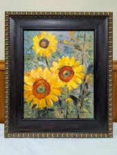 Framed original sunflowers acrylic painting on Canvas. 24 in x 28 in