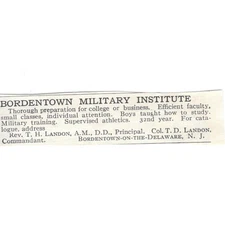 Bordentown Military Institute Bordentown NJ Rev. TH Landon, A.M. c1920 Ad AG4-S7