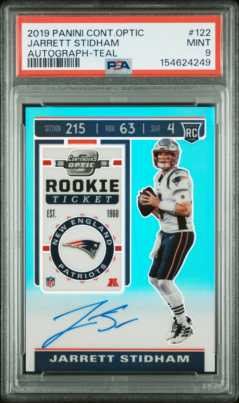 Jarrett Stidham Panini Contenders Optic #122 Autograph Teal