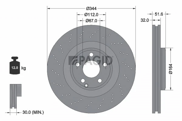 2x PAGID Disque Aéré Internement Perforé Ø344mm pour Mercedes-Benz CLS C218 - Photo 1/1