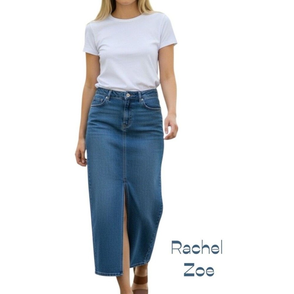 Rachel Zoe Blue Jean Center Slit Maxi Skirt Size 6 Western Cowgirl