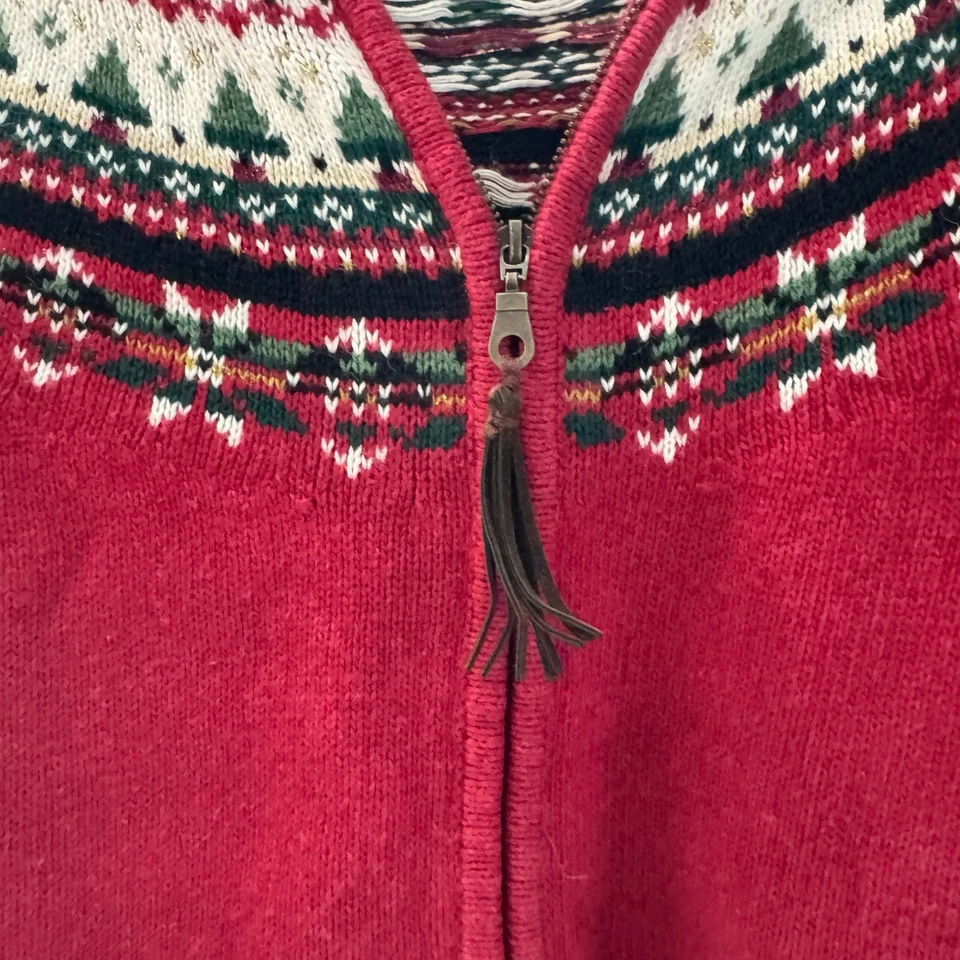 Cárdigan de Navidad Suéter Vintage Informal Esquina Cremallera Grande Rojo Mediano Foto 3 de 4
