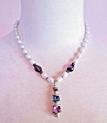Perlenkette mit facettiertem Ametrin Anhänger - facettierter Pk Granat Blautopas Amethyst