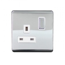 Polished Chrome Switched Socket 13A | 1 Gang Double Pole | Screwless Modern Face