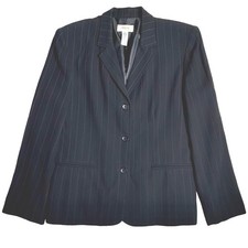 Talbots Petites Pinstripe Blazer Black Wool Blend Size 12P
