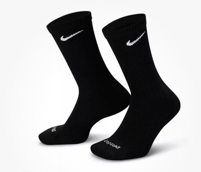 AUTHENTIC Nike Unisex Everyday Plus Crew Socks 3-PAIRS BLACK LARGE M8-12/W10-13