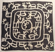 Vtg Vera Neumann 100 Silk Hand Rolled Edge Black  White Abstract Square Scarf