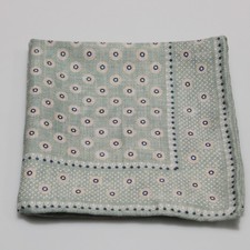 Edward Armah NWOT 100 Silk Pocket Square Green w/ Beige  Blue Geometric Print