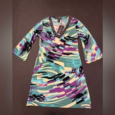 NEW JULIAN CHANG Bling Vneck Tunic Allure Geometric Dress Size Small