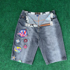 Y2K Raw Blue First Team Baseball Club Embroidered Patches Shorts Jorts Sz 42 — photo 2