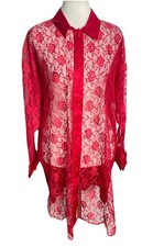 Vintage Victorias Secret Gold Label Red Lace Button Down Night Sleep Shirt M/L
