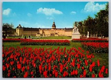 Vtg Postcard Karlsruhe Schlob Red Tulips Garden Germany Unposted