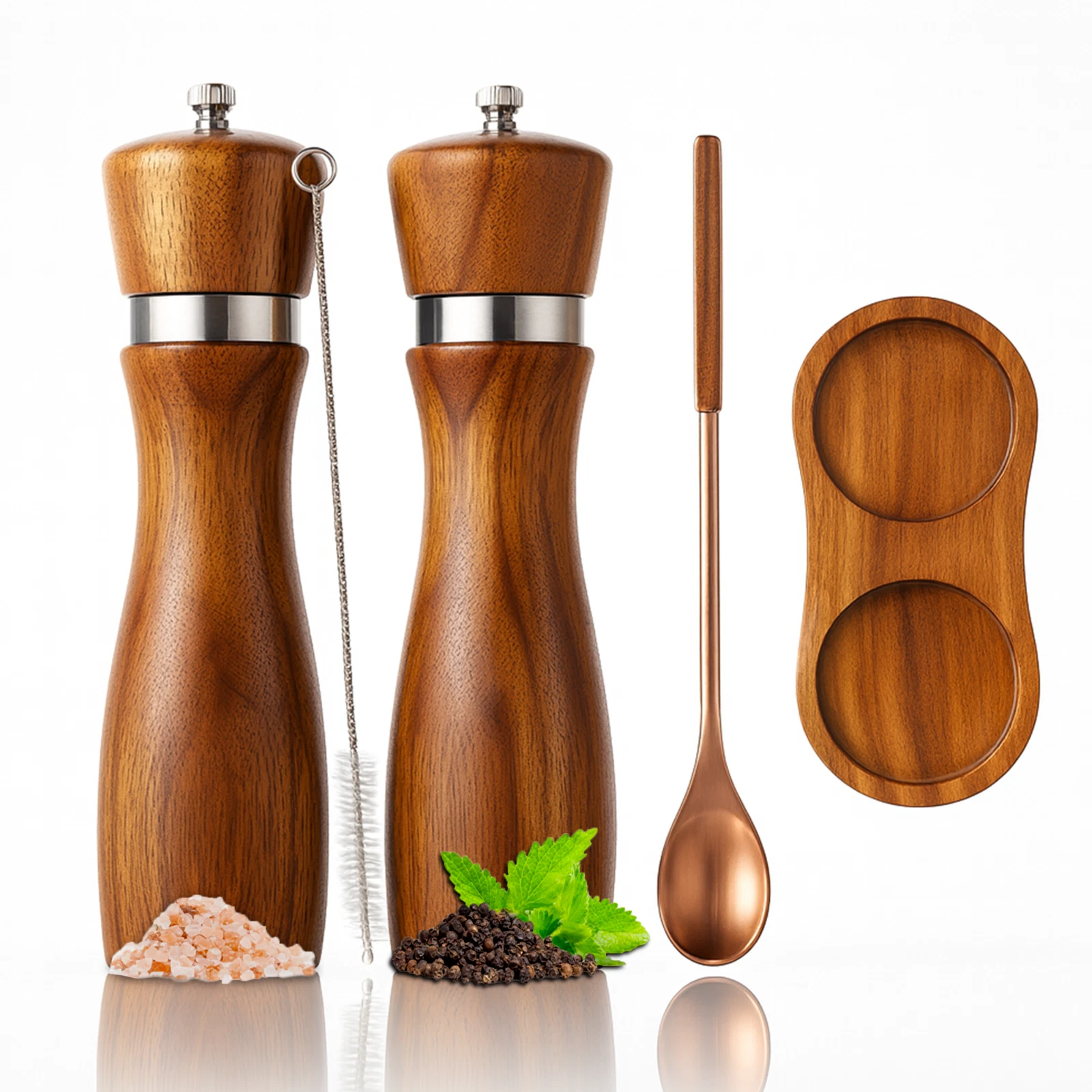 Premium Acacia Wood Salt & Pepper Grinder Set, 8-Inch Manual Mills