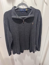 Polo Ralph Lauren Estate Rib Quarter Zip Sweater Men  s L Gray Multicolor Pony