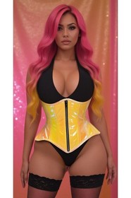 Daisy Corsets Yellow/Pink Holo Double Steel Boned Underbust Waist Cincher USA
