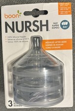 New Sealed Boon Nursh Silicone Nipple Modeled After Mom 3pk EN14350 Bottle