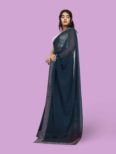 Designer Saree with Rhinestone Work by Shreekama - Picture 10 of 21