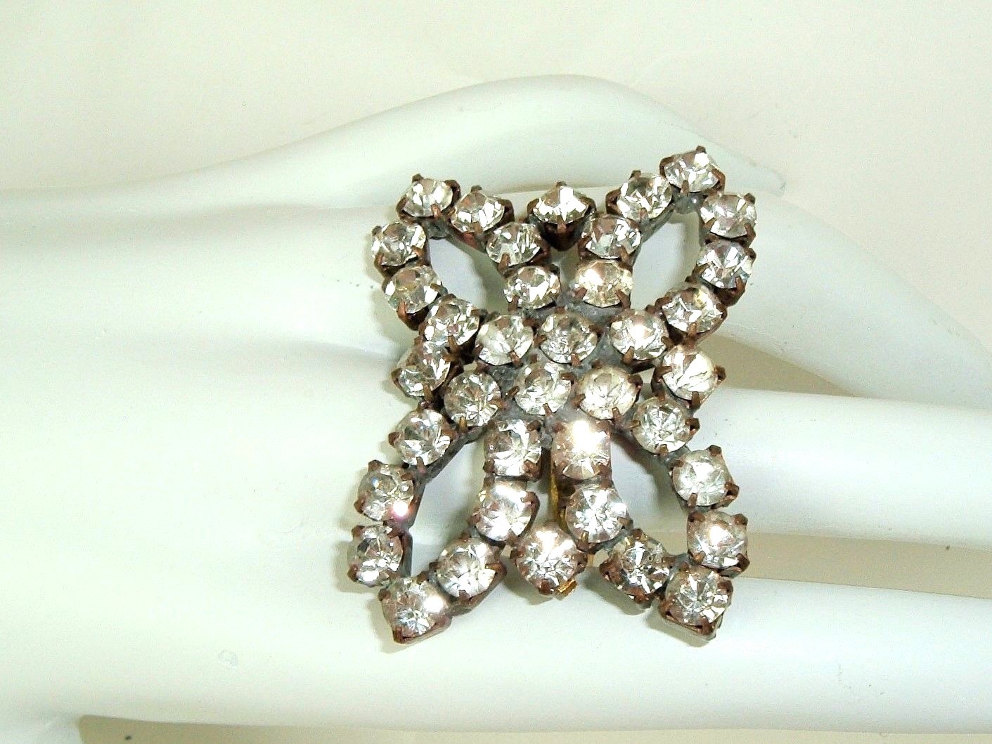 Vintage Clear Rhinestone Ring Statement Czechoslo… - image 2