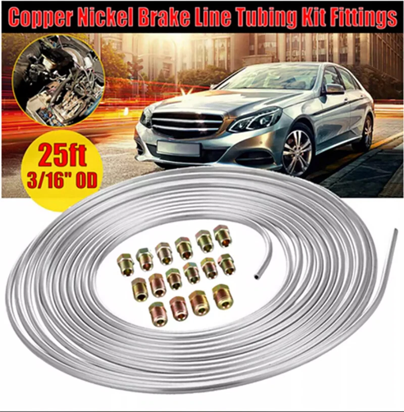 3/16 inch 25 feet with 16pcs Fitting Kit Steel Zinc Brake Line Tubing Coil - Image 3 of 4