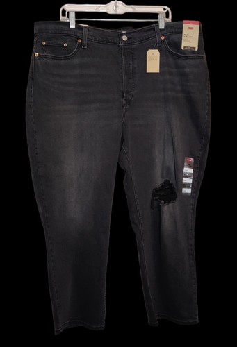 NEW LEVI'S WOMENS 24W BLACK HIGH RISE WEDGIE STRAIGHT CROPPED JEANS W42 L26 NWT