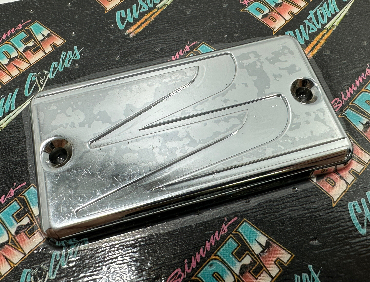 RON SIMMS BACC CHROME SCALLOP FRONT BRAKE MASTER RESERVOIR COVER HARLEY CUSTOM