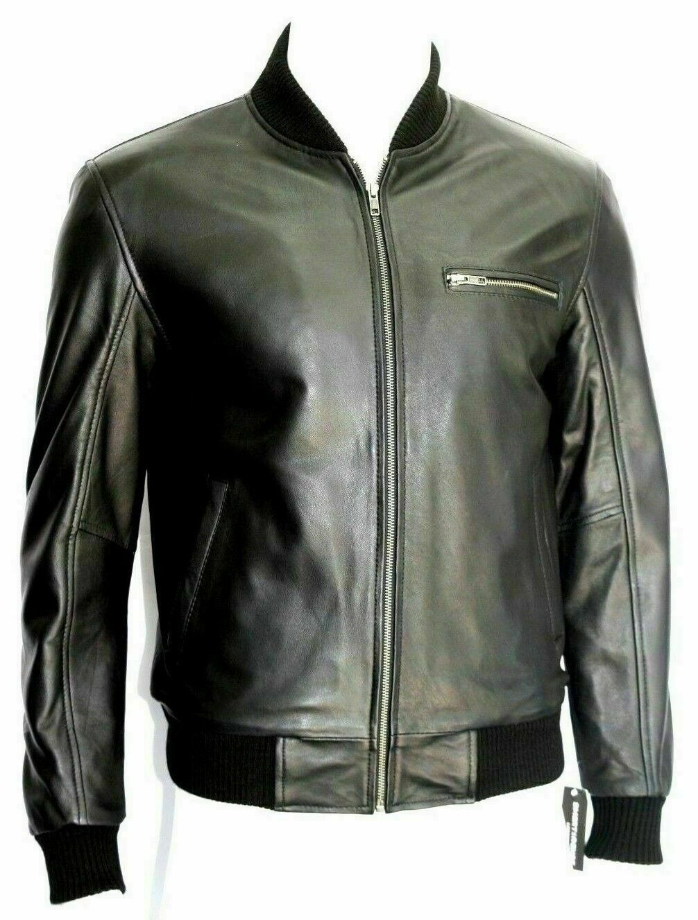 Classic Black Bomber Jacket Men's 100% Soft Lambskin Napa Leather Modern Jacket