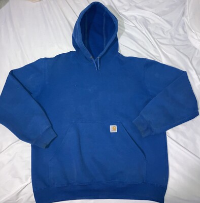 Carhart LARGE BLUE Heavyweight Sweatshirt ￼ Pullover Hoodie Kangaroo Pocket L