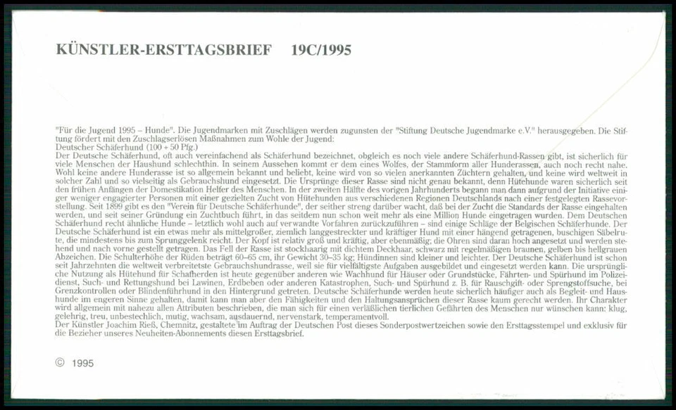 ALEMANIA FDC 1995 PERROS PASTOR ALEMÁN PERRO PASTOR ALSACIANO PERROS SOBAKI fj13 Foto 2 de 2