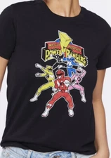 Mighty Morphin Power Rangers Womens Juniors Ranger Black T-Shirt Size M
