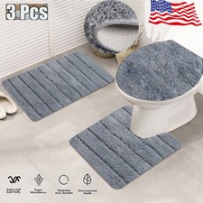 3 Pcs Non-Slip Bathroom Rugs Set,Bath Rug U-Shaped Contour Mat Toilet Seat Cover