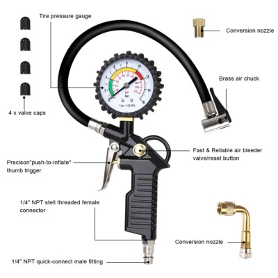 Reifenfüller Luftdruckprüfer 220 PSI Multifunktion Messgerät