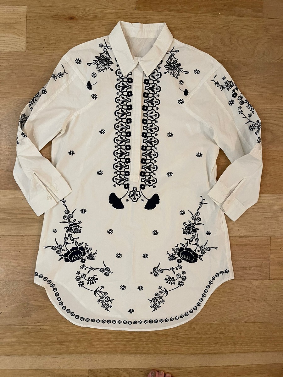 Acne Studios ドレスシャツ 白 0391125E0026 ACNE Studios Embroidered White/Black Shirt Dress Lightweight