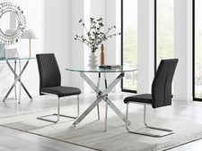 Image of NOVARA 100cm Round Chrome Dining Table & 2 Faux Leather Lorenzo Dining Chairs