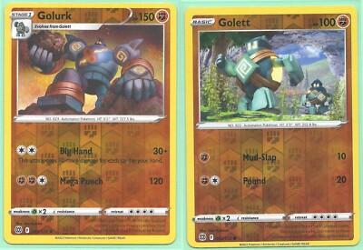 2 BRILLIANT STARS POKEMON RARE GOLURK #83 & GOLETT #82 -REV HOLO NM/M