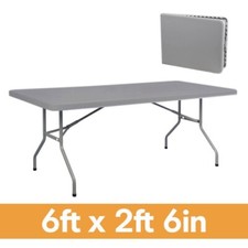 Grey Plastic 6ft x 2ft 6in Centre Fold Banquet Table with Folding Legs