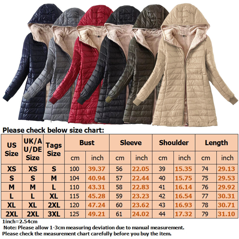Ladies Long Sleeve Jackets Women Fleece Winter Warm Slim Hooded Quilted