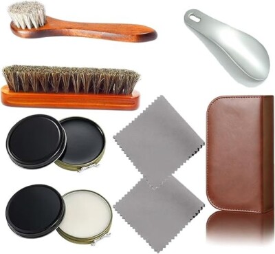 Complete Shoe Care Kit with Black and White Shoe Polish - Perfect for Home an...