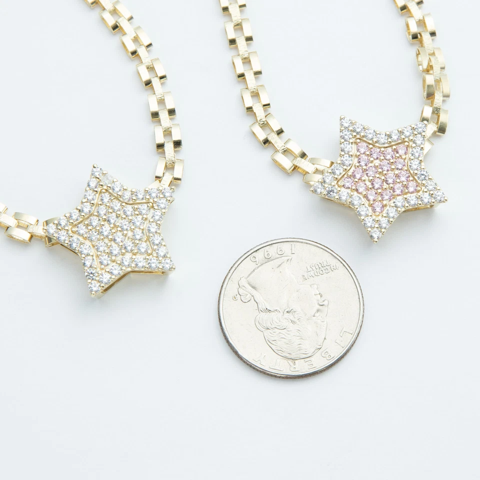 Sólido 10K Oro Brillante Colorido Estrella Colgante Collar Oro Amarillo - Imagen 3 de 4